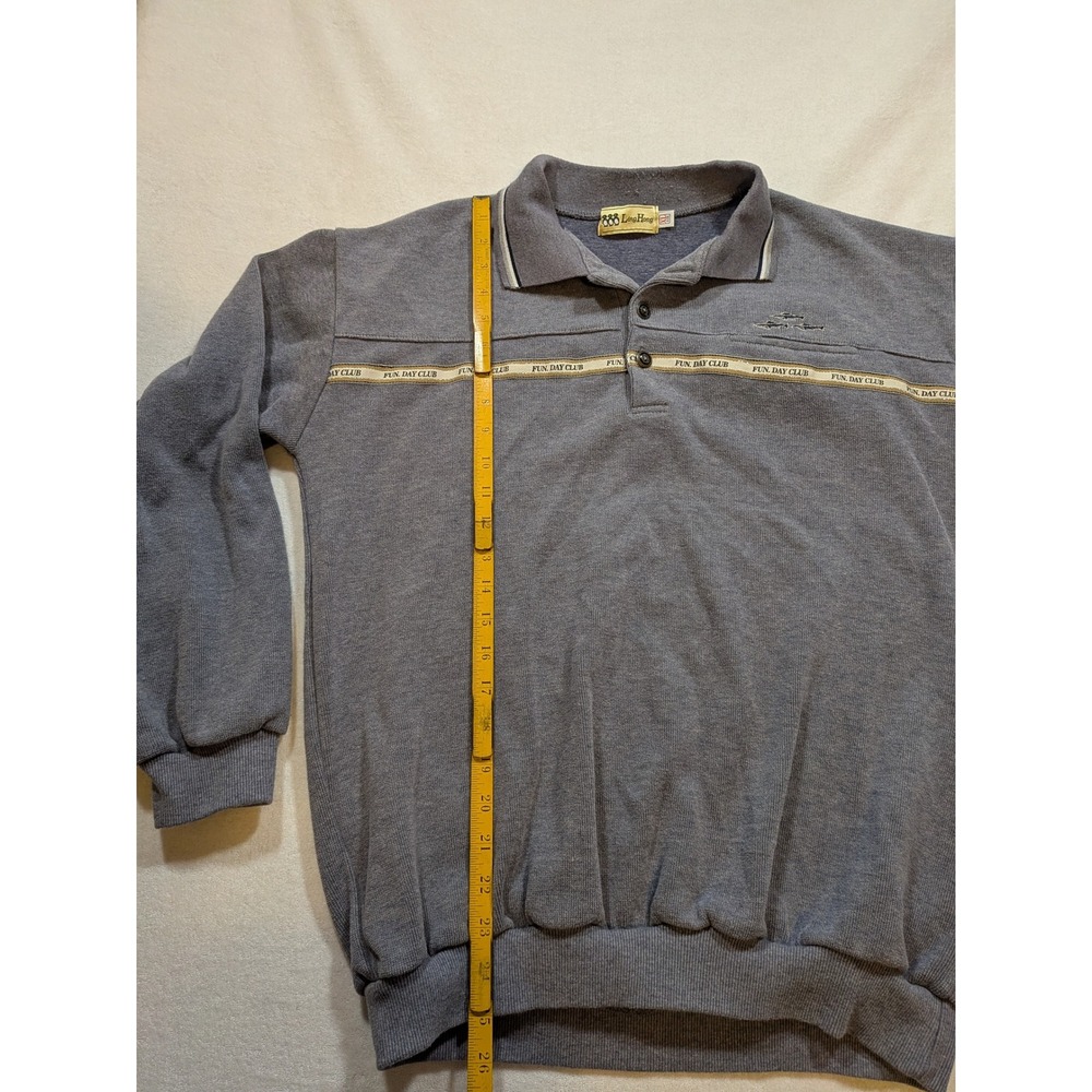 Ling Hong Gray Long Sleeve Polo Sweatshirt Fun Day Club Embroidered Mens XL - Picture 5 of 8
